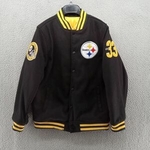 Pittsburgh Steelers Jacket Mens Small Black Varsity Snap Button Patch Embroidery
